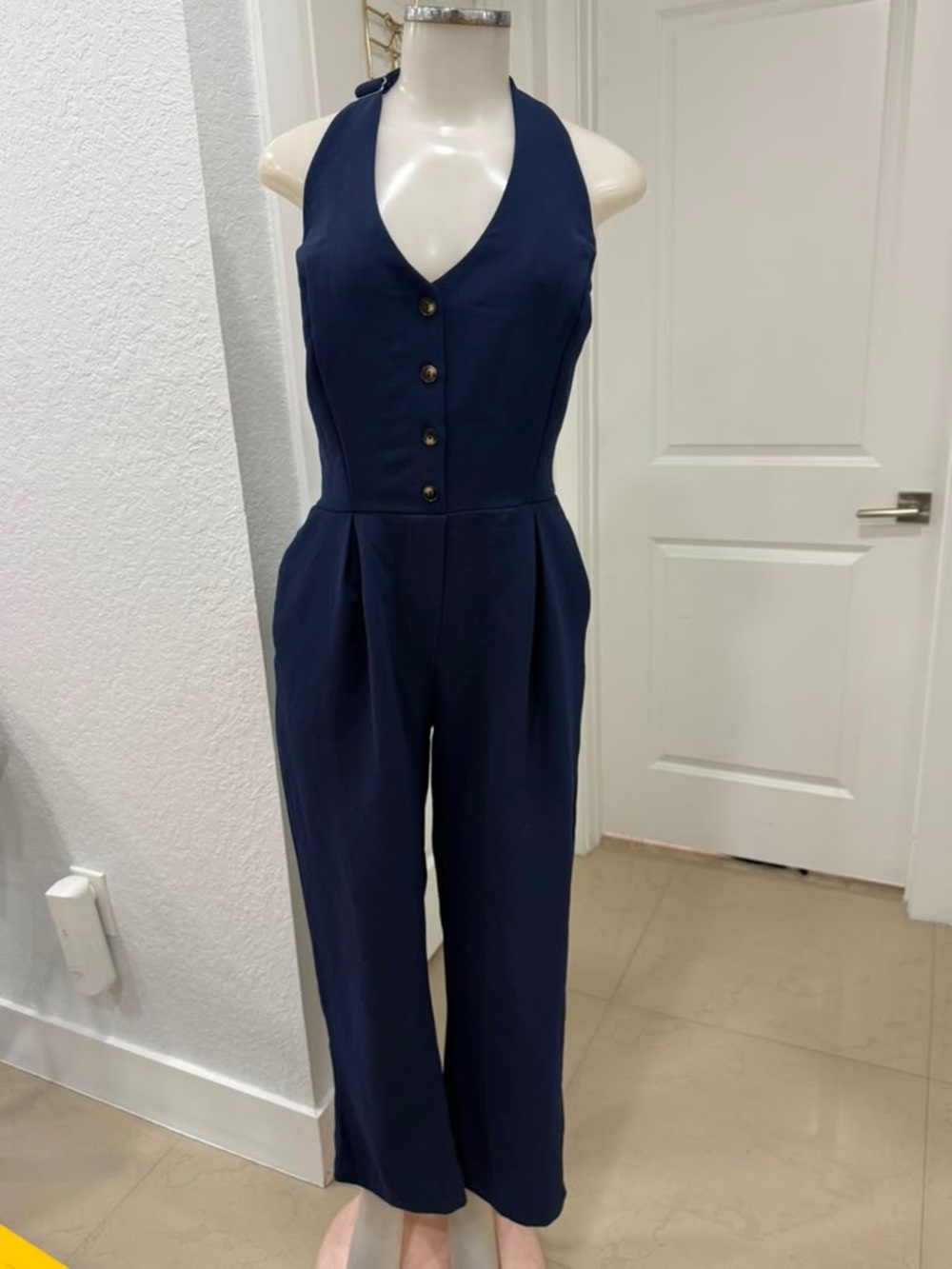 Monteau Navy Halter Button-Front Jumpsuit